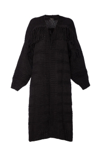 Czarny długi sweter kardigan z frędzlami Bonny