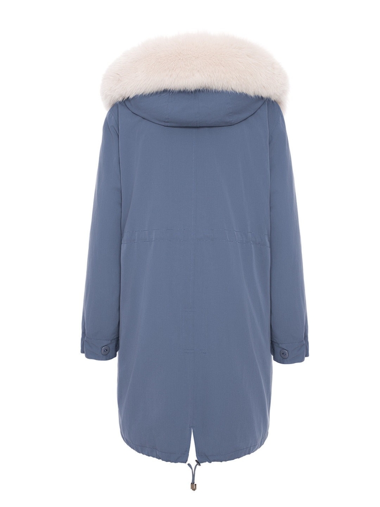 Niebieska kurtka parka z naturalnym futrzanym obszyciem