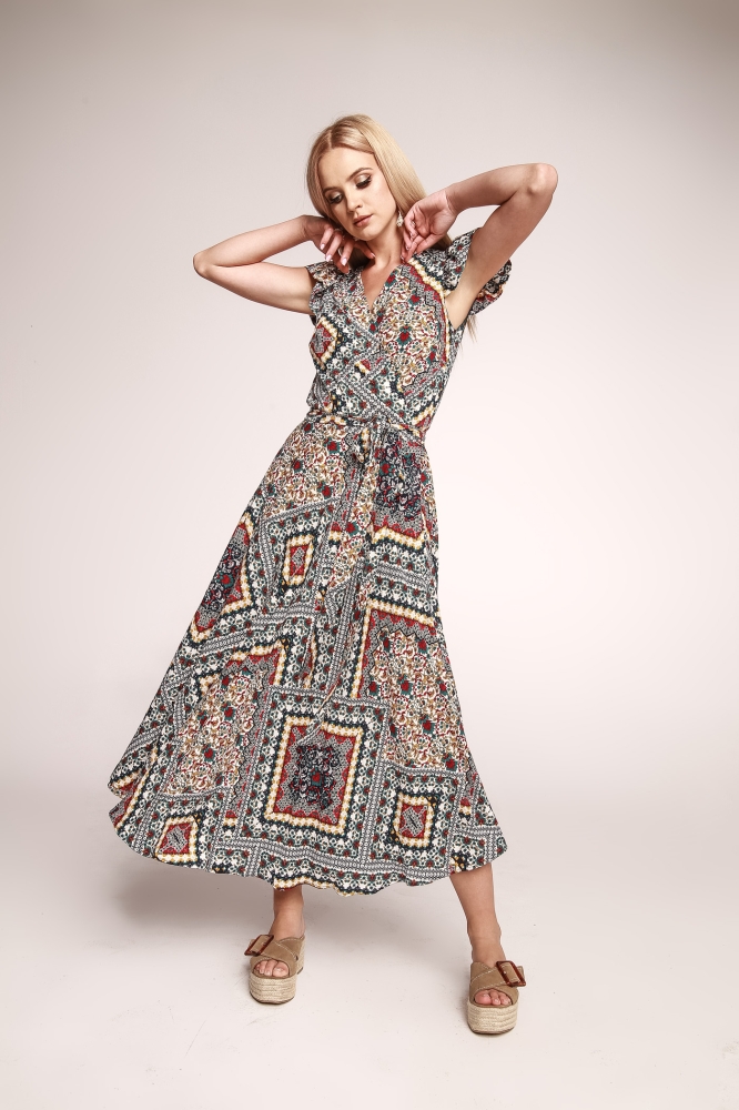  Przekładana sukienka boho w astecki wzór GYPSY Swing