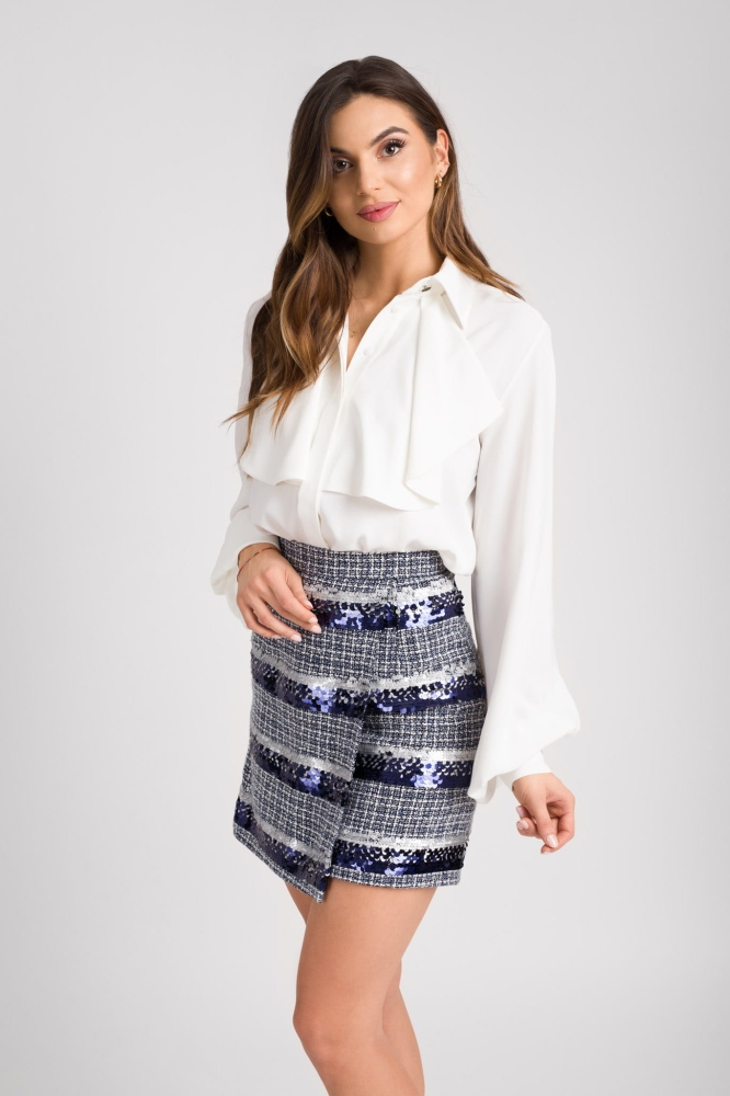 Tweedowa mini spódnica z cekinami w literę A Ruffle by Swing