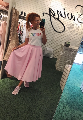 Powder pink A-line midi skirt Jessie by Swing