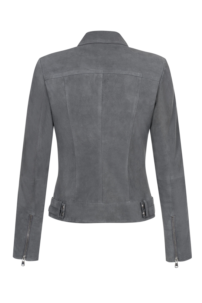 Szara skórzana zamszowa kurtka ramoneska