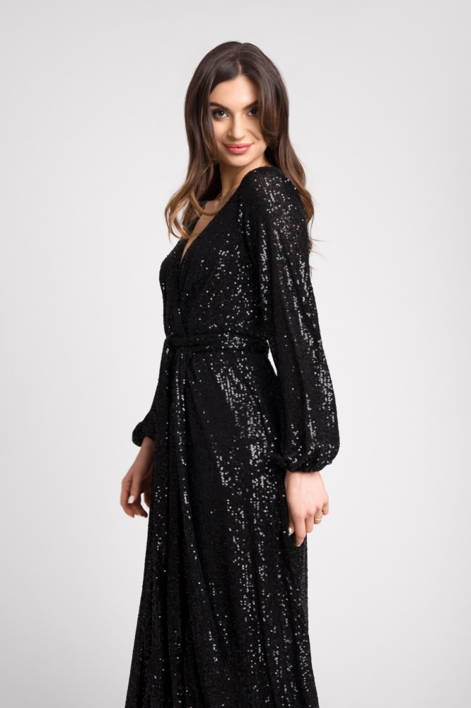 Długa cekinowa sukienka z dekoltem Jullia by Swing czarna