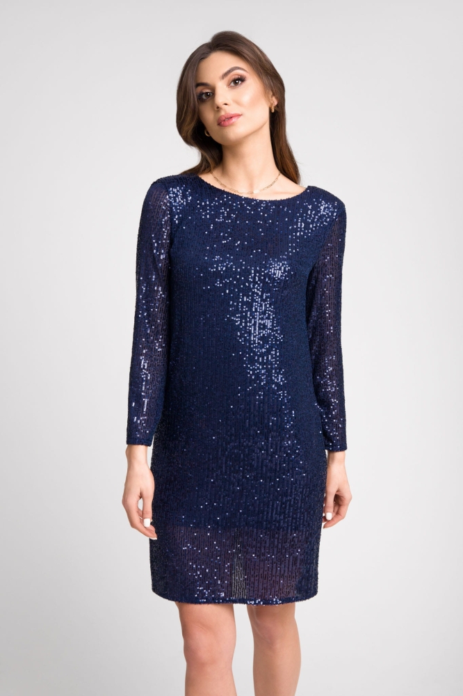 Granatowa cekinowa sukienka z wyciętymi plecami Samantha by Swing