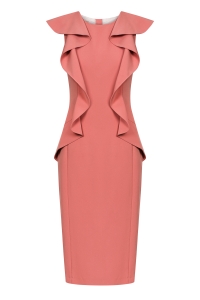 Salmon pink frill front pencil midi dress Rosalia by Swing