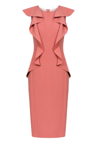 Salmon pink frill front pencil midi dress Rosalia by Swing