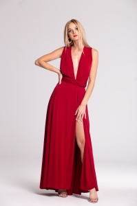 Long burgundy dress with unzip Omena