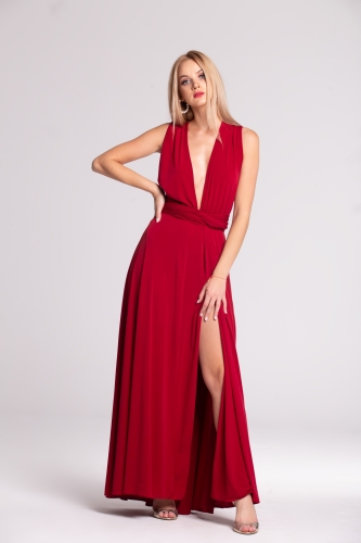 Long burgundy dress with unzip Omena