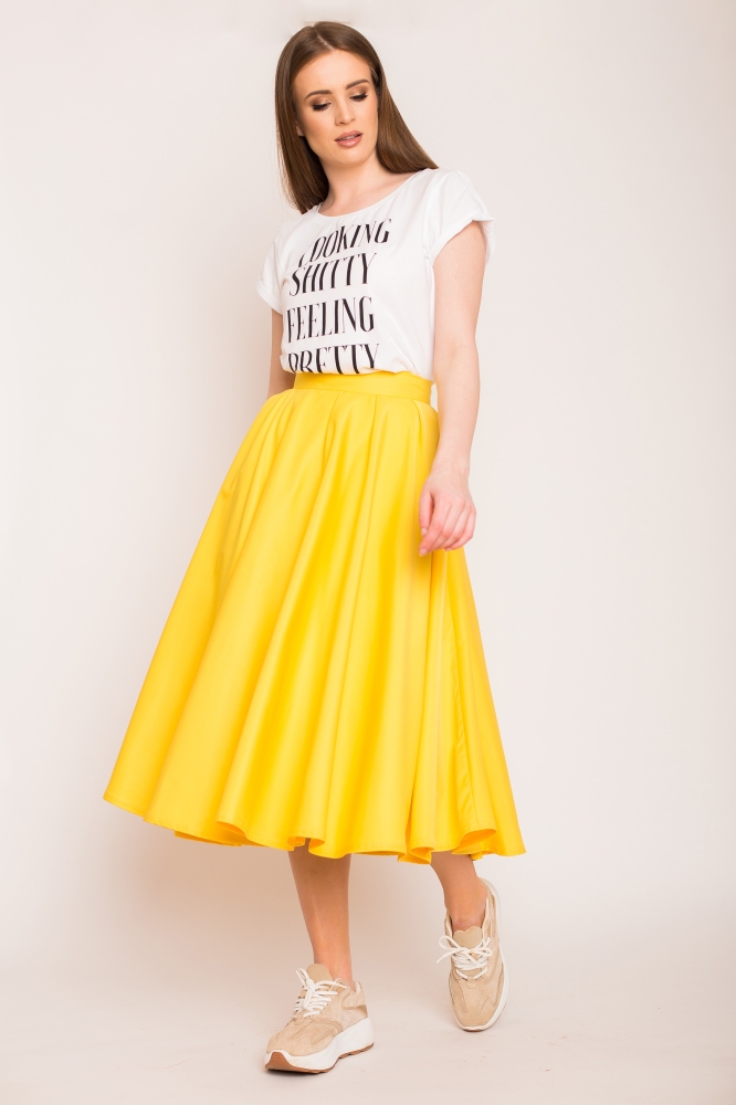 Żółta spódnica midi za kolano Swing