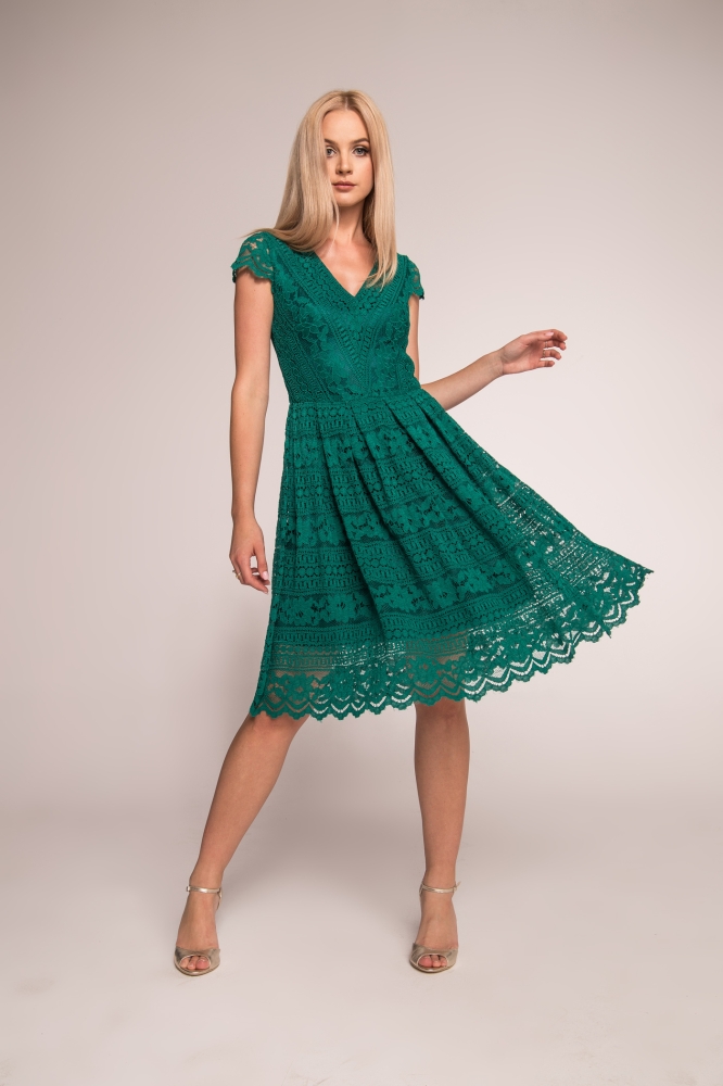 Zielona rozkloszowana koronkowa sukienka z dekoltem Anabel Swing