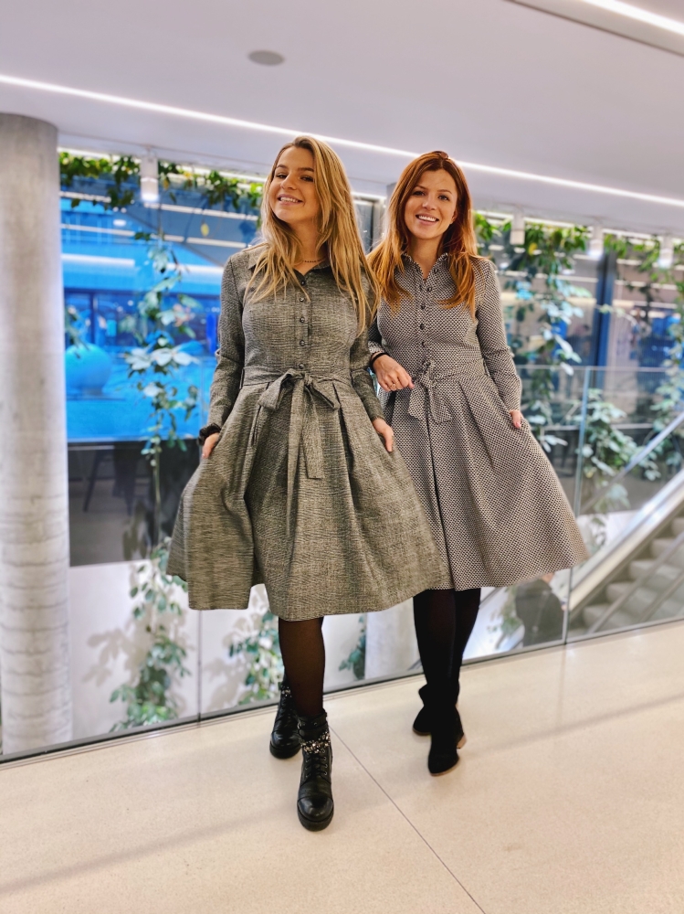 Żakardowa szmizjerka w czarno-białą pepitkę Celine Swing 