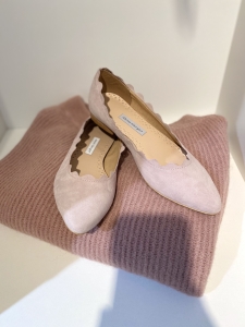 Powder pink suede clutch ballet flats by Alexio Giorgio