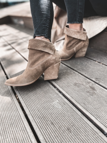 Beige suede cowboy boots