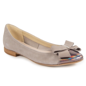 Grey suede ballet flats with iridescent tip by Alexio Giorgio
