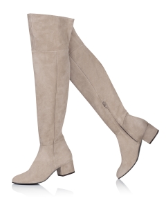 Beige suede high top boots