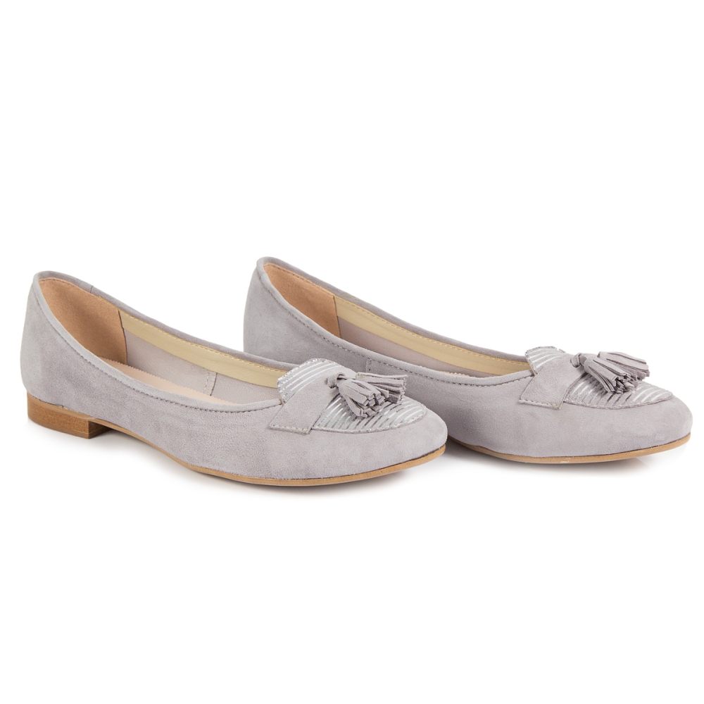  Szare zamszowe baleriny z frędzlami Alexio Giorgio 