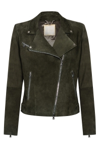 Khaki suede leather biker jacket by Swing