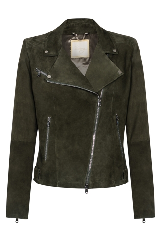 Khaki suede leather biker jacket by Swing