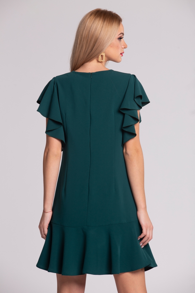 Ciemno zielona sukienka koktajlowa MEGAN z falbaną SWING