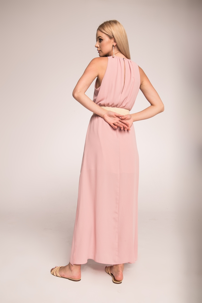 Różowa sukienka maxi z rozporkami Intensa