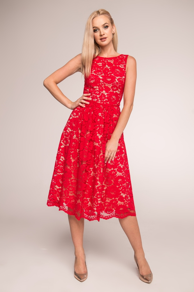  Czerwona koronkowa sukienka midi June by Swing