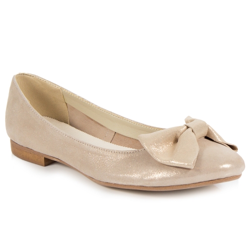 Beige leather shiny ballet flats with big bow by Alexio Giorgio