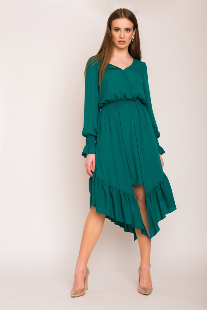 Zielona sukienka z asymetrycznym dołem Violla by Swing