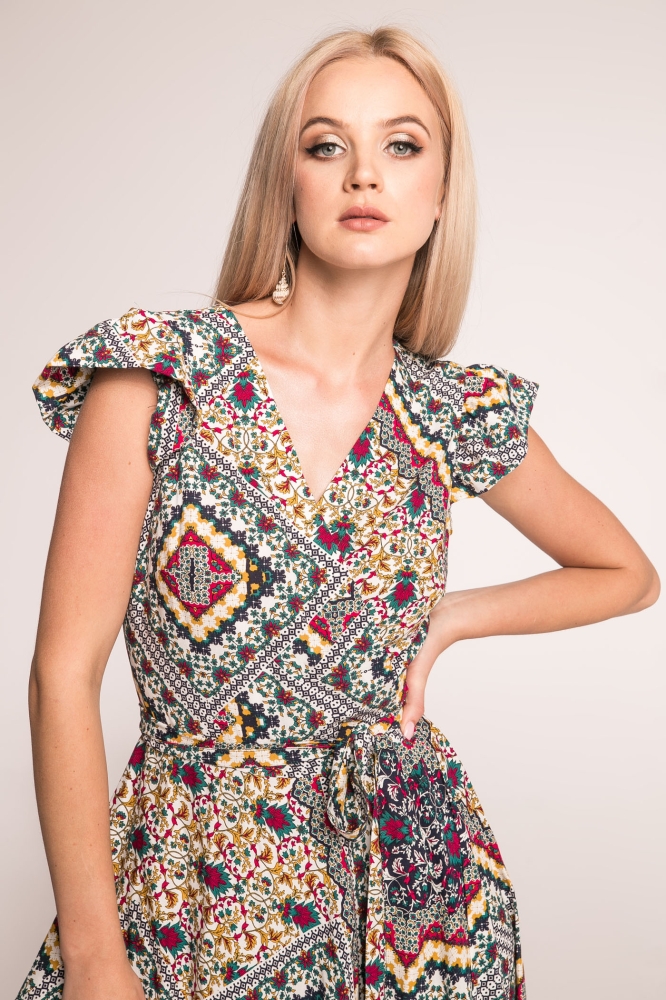  Przekładana sukienka boho w astecki wzór GYPSY Swing