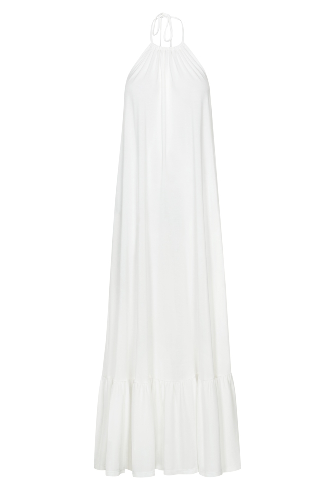  Długa biała sukienka wiązana na szyi 