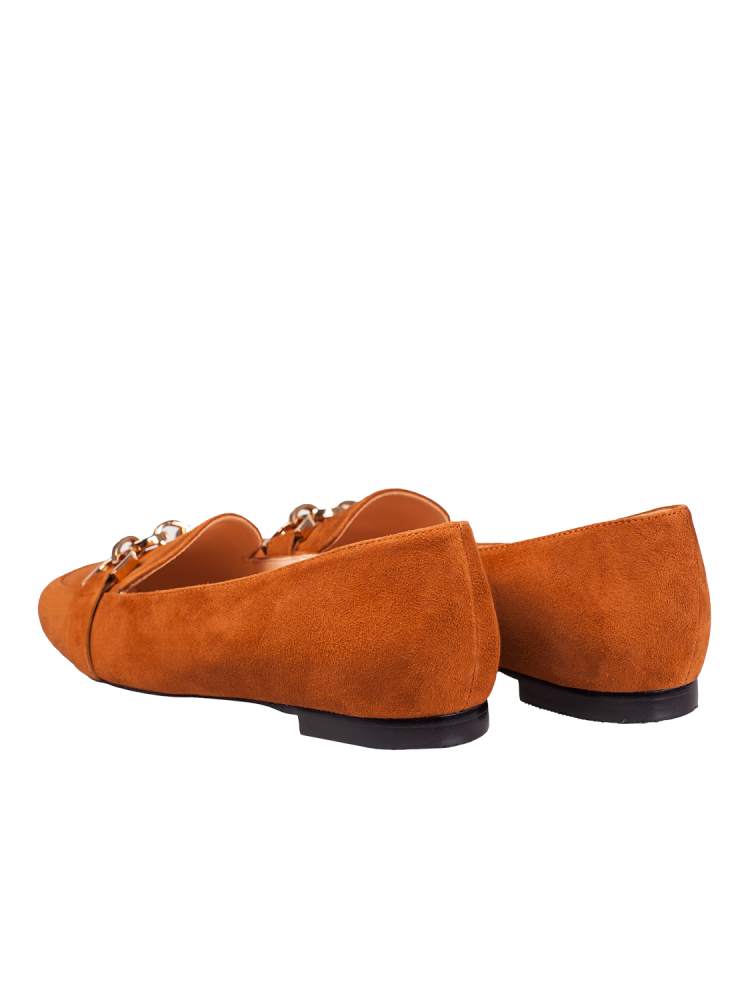 BRĄZOWE ZAMSZOWE SKÓRZANE MOKASYNY ZE ZŁOTĄ KLAMRĄ PASO A PASO