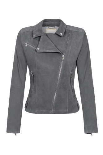 Grey suede leather biker jacket by Swing