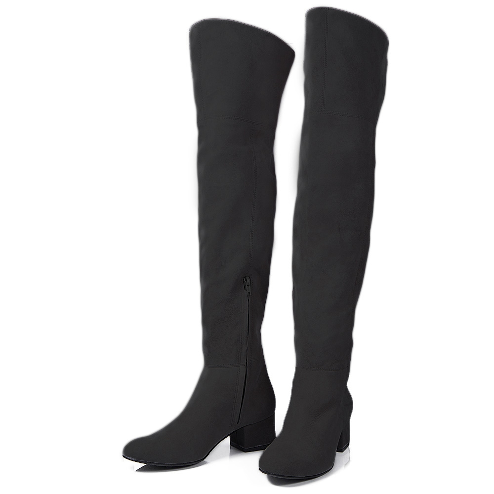 Czarne zamszowe kozaki z wysoką cholewką Gianmarko