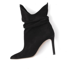 Black suede heeled boots with crease natural leather Elen