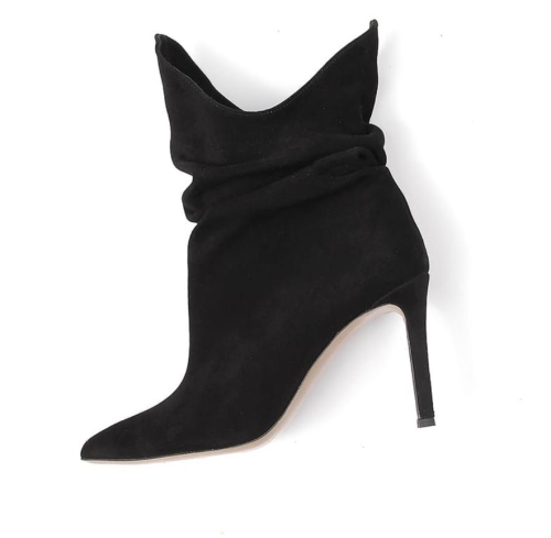 Black suede heeled boots with crease natural leather Elen