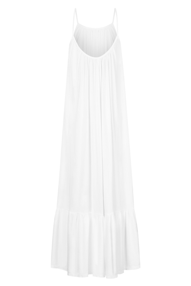 Długa biała sukienka na ramiączka