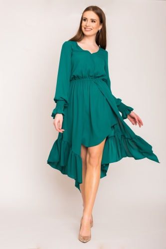 Green dress with asymmetrical bottom Violla by Swing