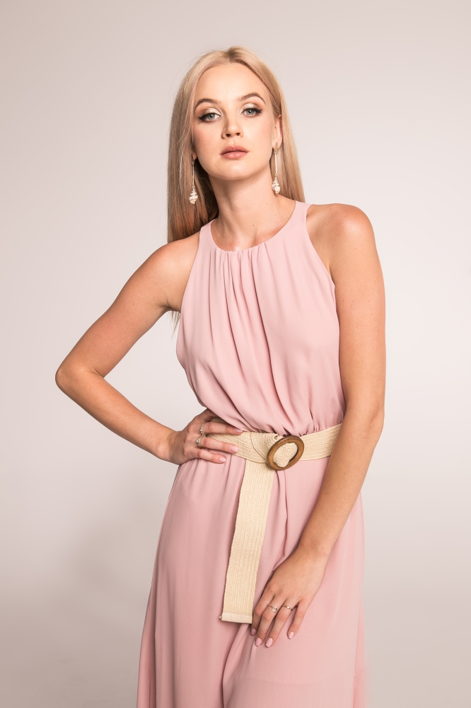 Różowa sukienka maxi z rozporkami Intensa