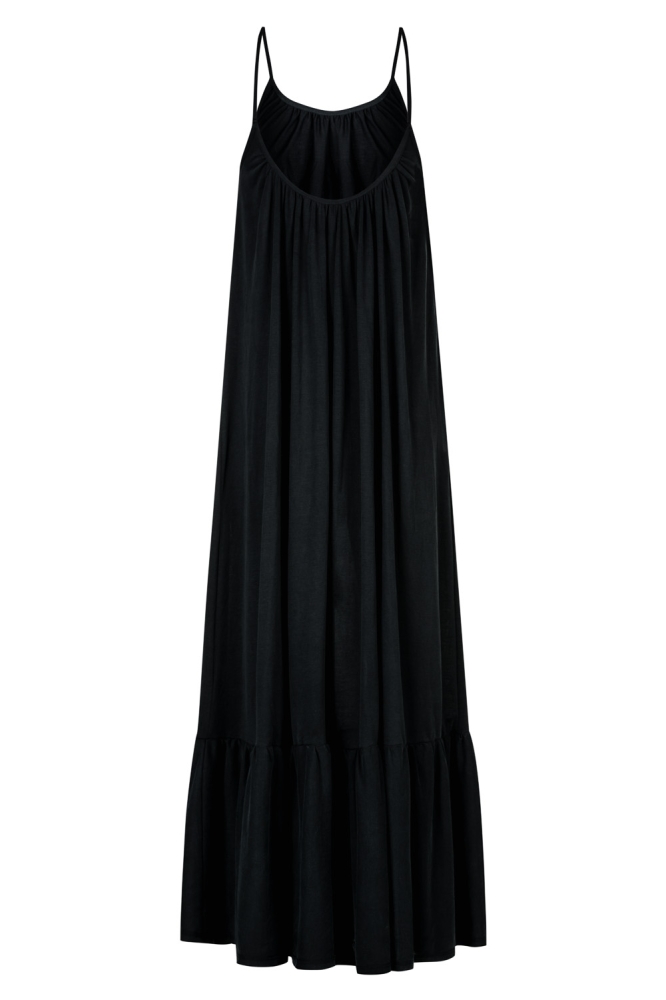  Długa czarna sukienka na ramiączka