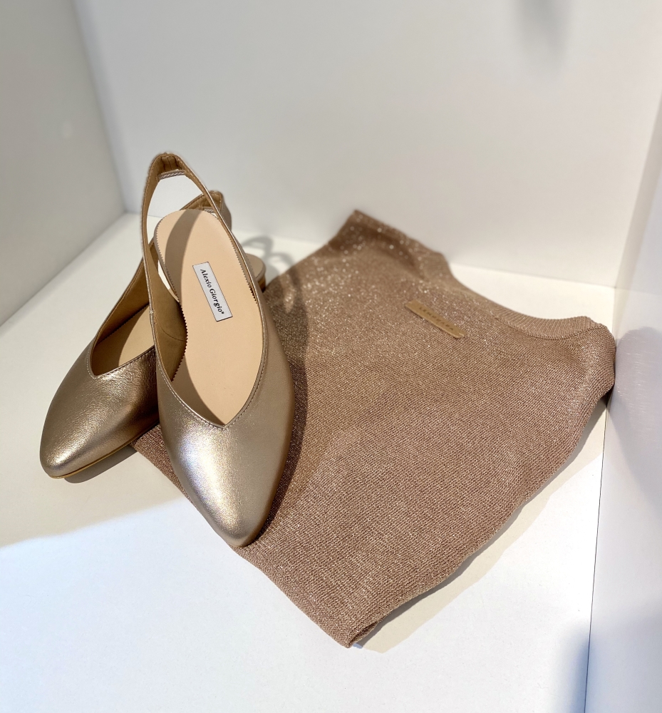 Złote balerinki w szpic bez pięty Alexio Giorgio 