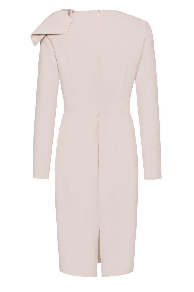 Beżowa ołówkowa sukienka z kokardą Bridge