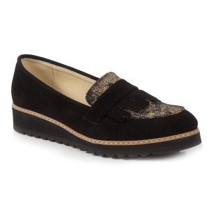 Black suede moccasins with gold insert by Alexio Giorgio