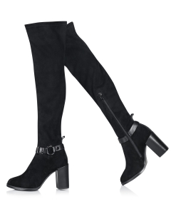 Black leather over-the-knee boots on a post
